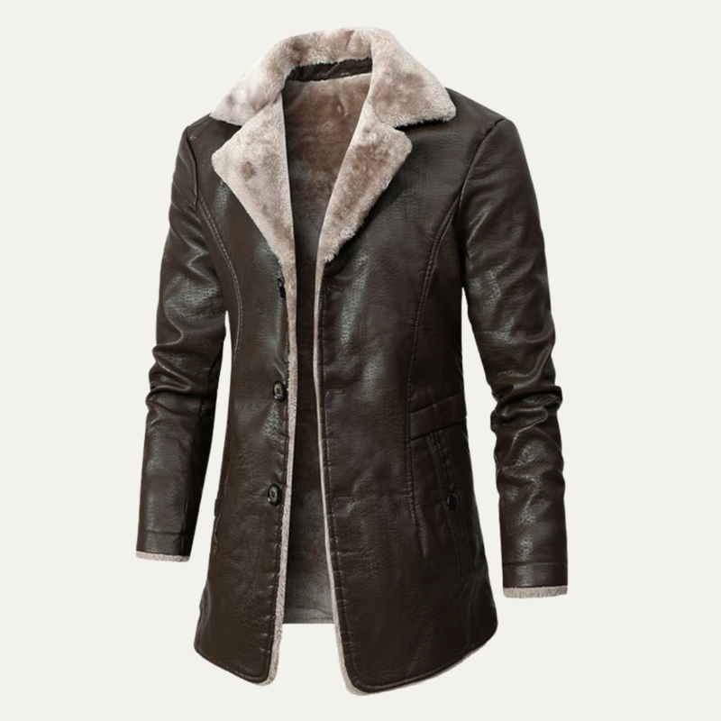 Hartley men's sherpa lined leather jacket in Brown