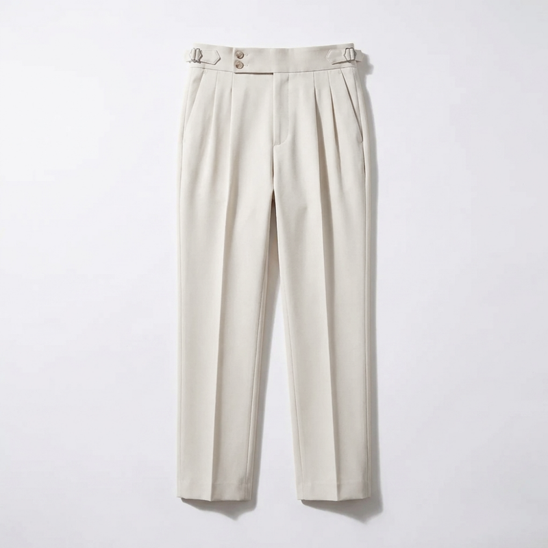 Harvey | Men's High Waisted Linen Dress Trousers with Adjustable Side Buckle Waist