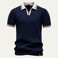 Heath | Ribbed Knit Short Sleeve Polo Shirt