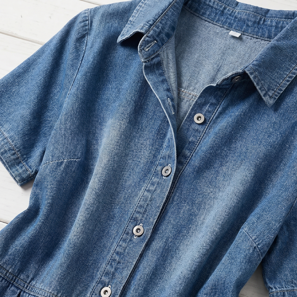 Genevieve denim shirt dress styling detail 5