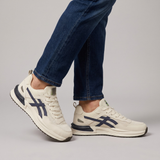 Bromley | Men's Cream Navy Mesh Lace Up Runner Sneaker