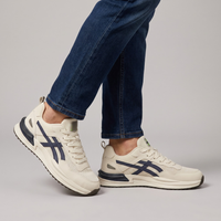 Bromley | Men's Cream Navy Mesh Lace Up Runner Sneaker