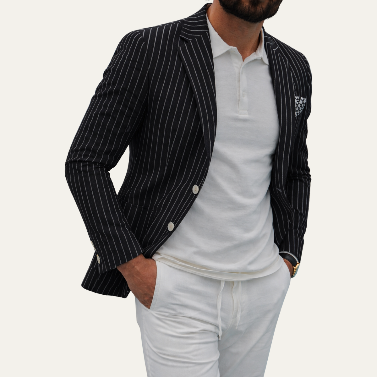 Davis striped linen blend blazer Black