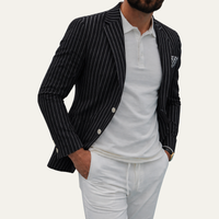 Davis striped linen blend blazer Black