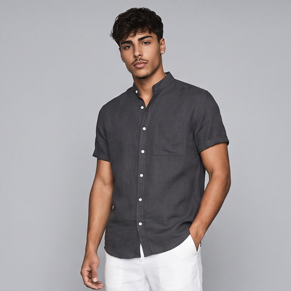 Kenneth | Solid Colour Linen Short Sleeve Button Up Shirt
