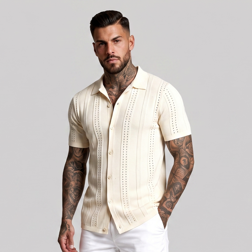 Troy | Knitted Button-Down Short Sleeve Summer Shirt