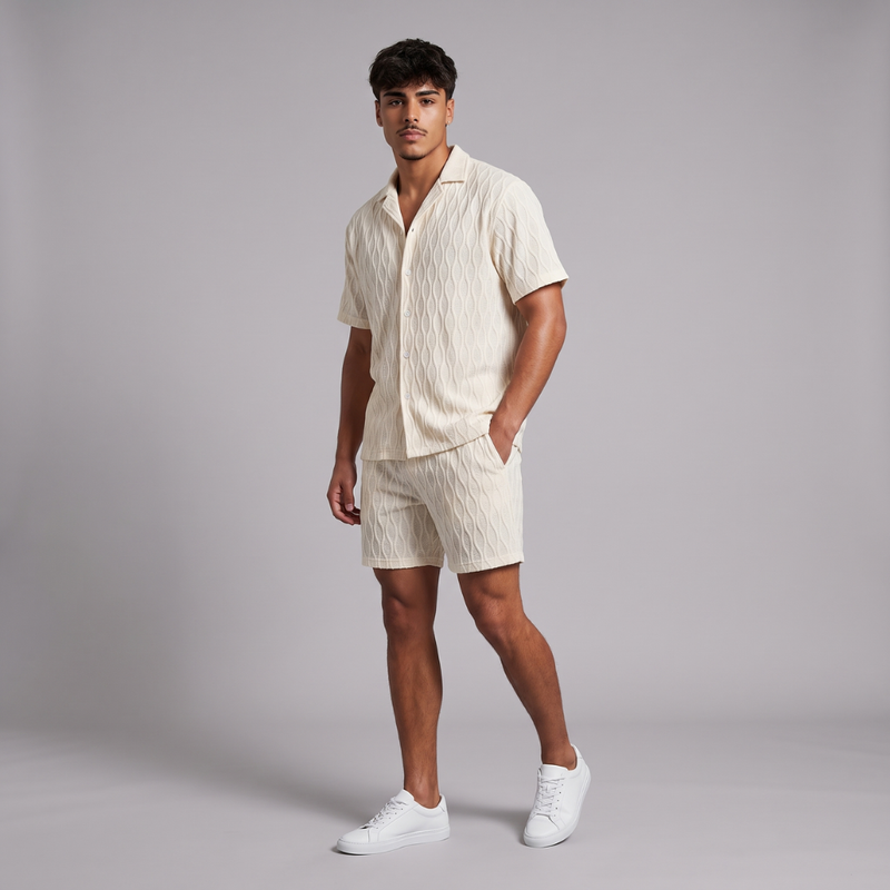 Bennett | Men's Textured Knit Co Ord Shirt and Shorts Set