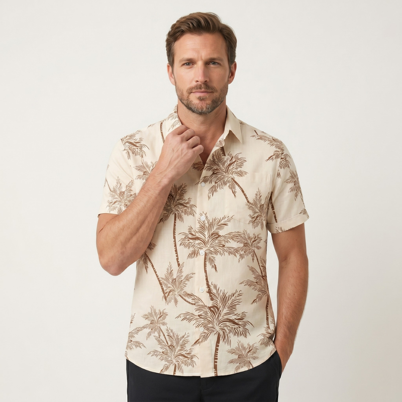 Ignatius | Palm Tree Print Short Sleeve Summer Shirt for Men