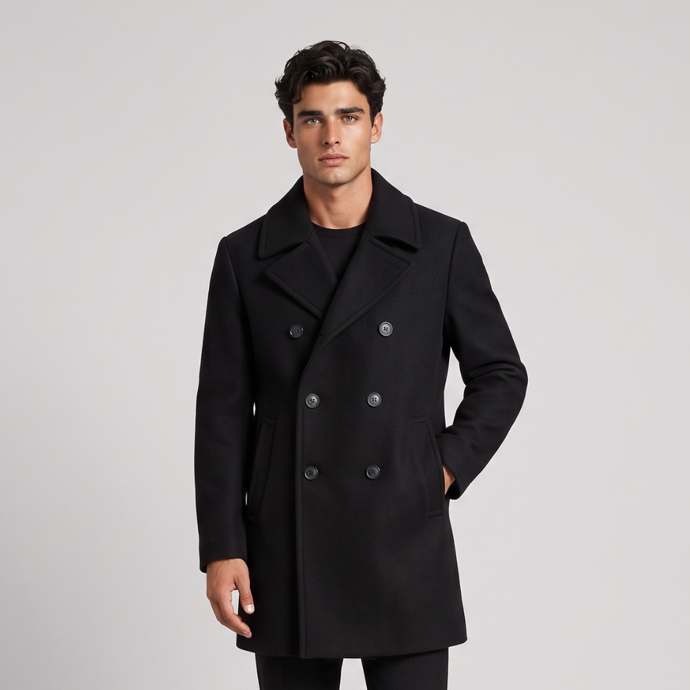 Draycott | Men's Double Breasted Wool Pea Coat Black
