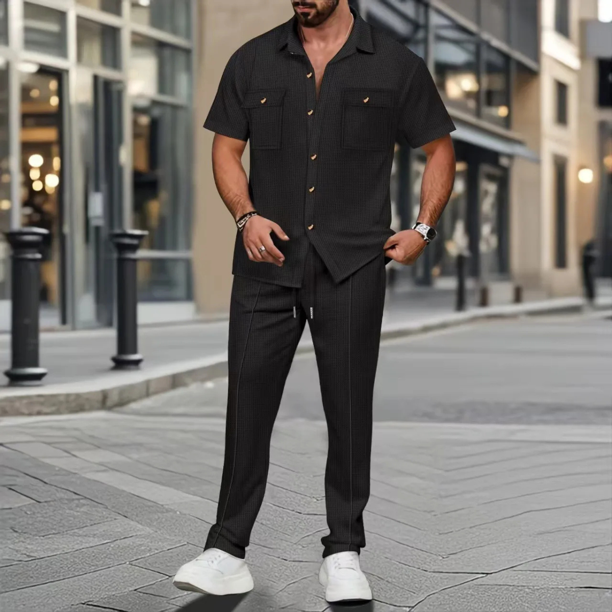 Algernon linen matching set in Black