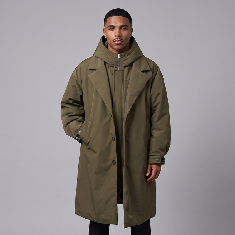 Hawthorne | Men's Olive Puffer Parka Waterproof Long Coat Hooded