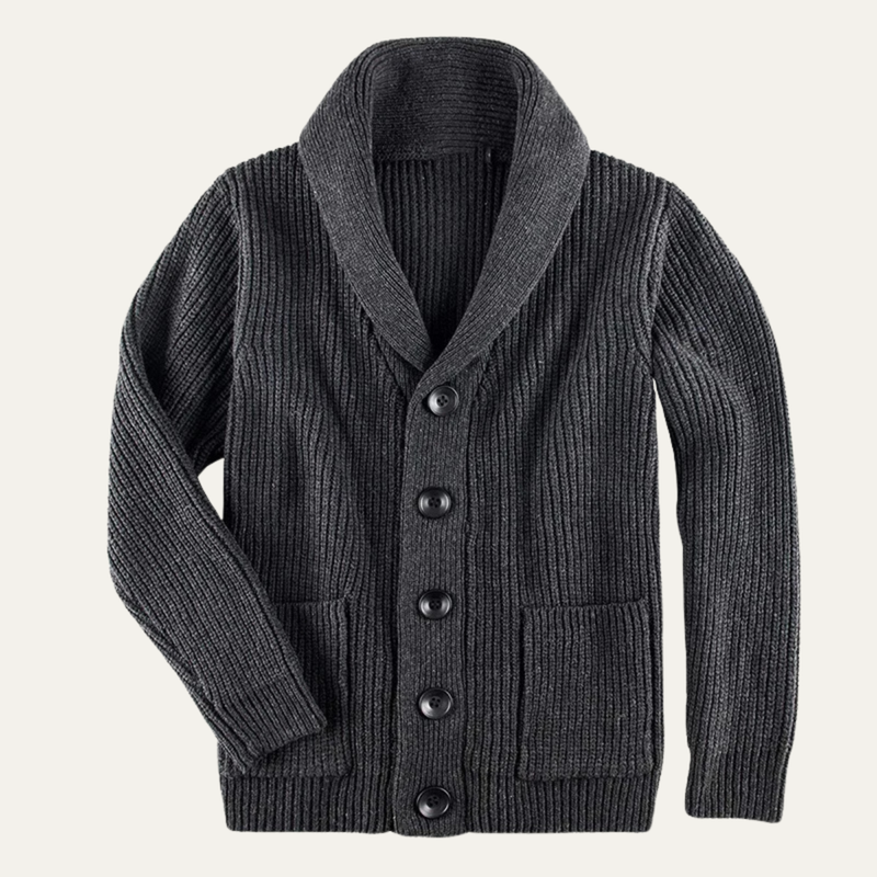 Emrys shawl collar ribbed knit cardigan in Grey