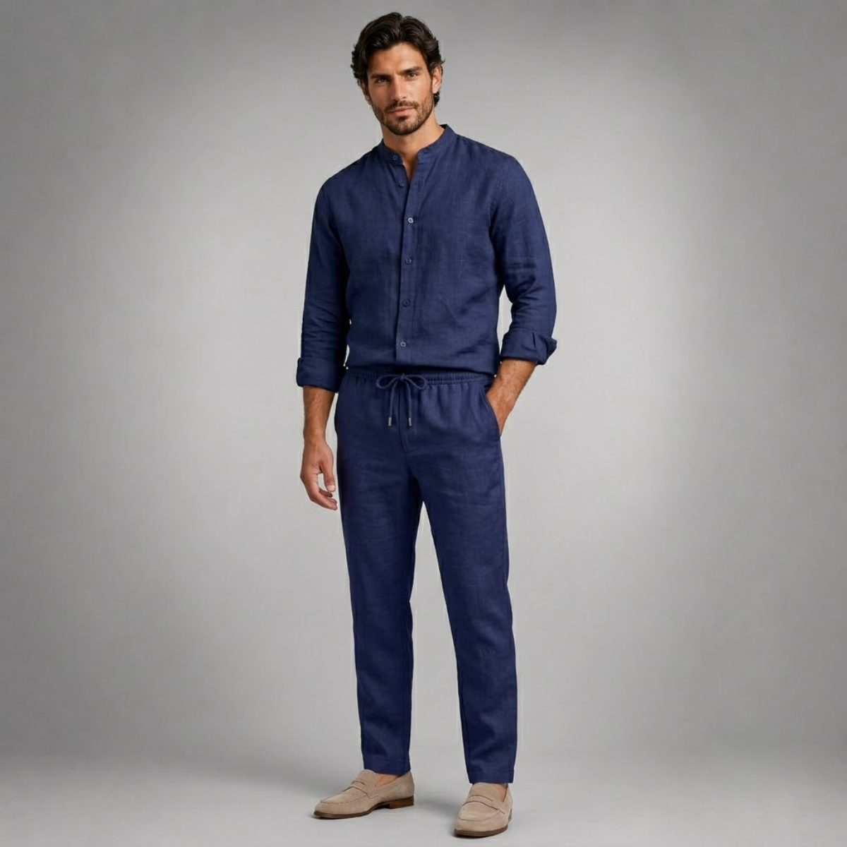 Gustav Linen Set Navy Blue