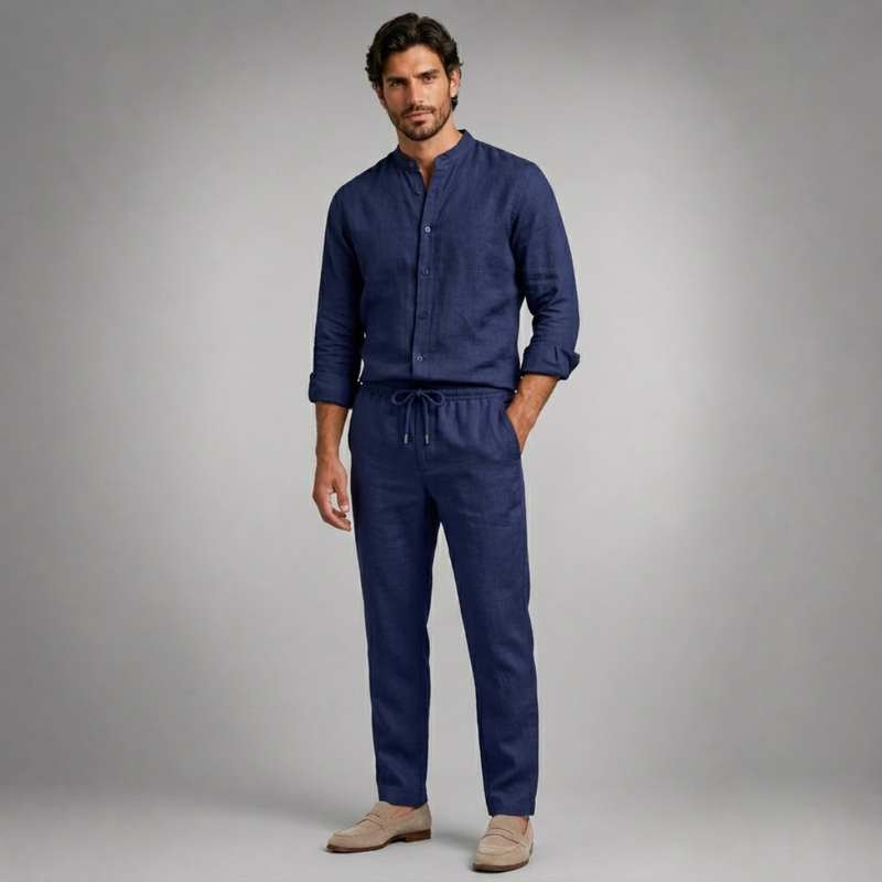 Gustav Linen Set Navy Blue