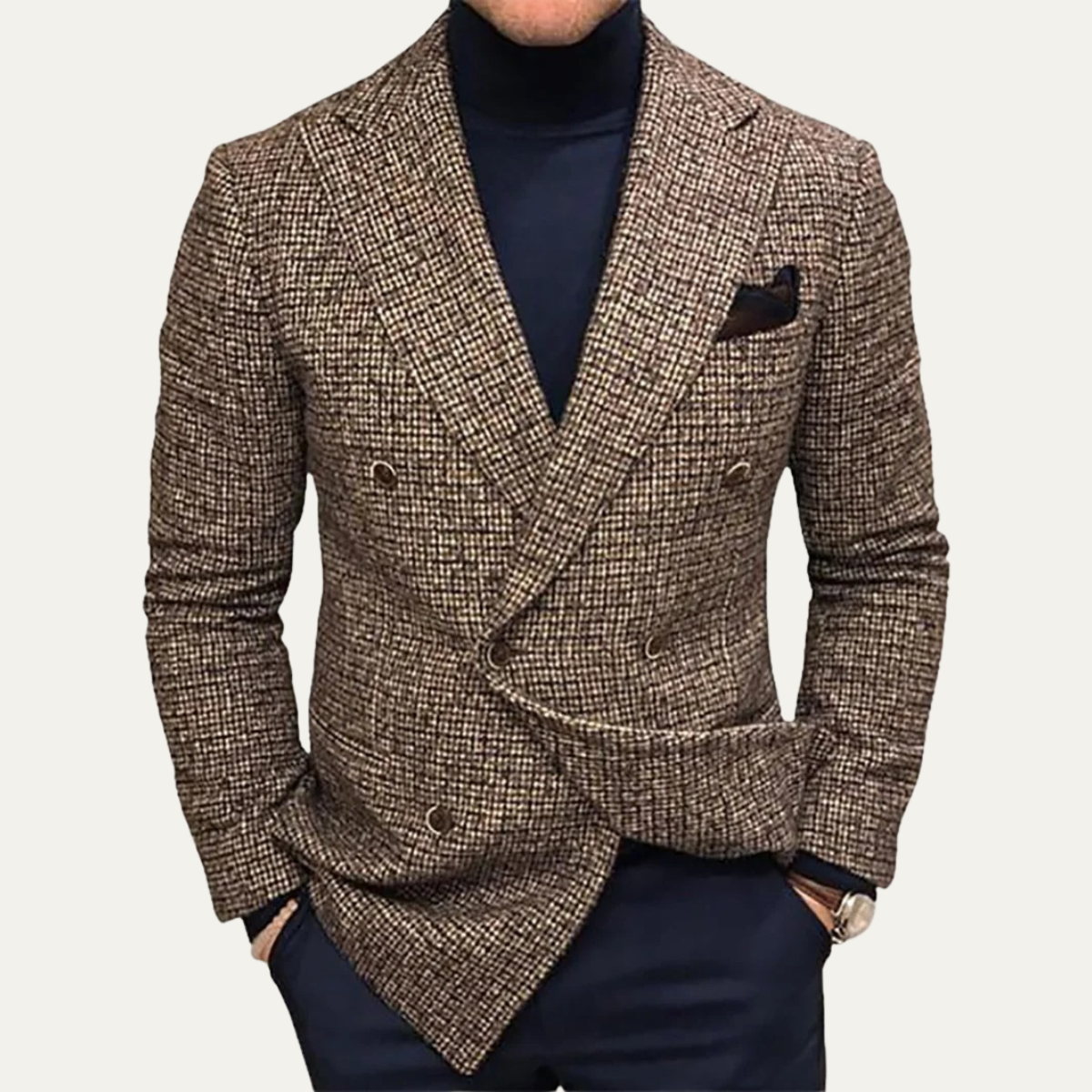 Mack | Slim Fit Double Breasted Houndstooth Tweed Blazer