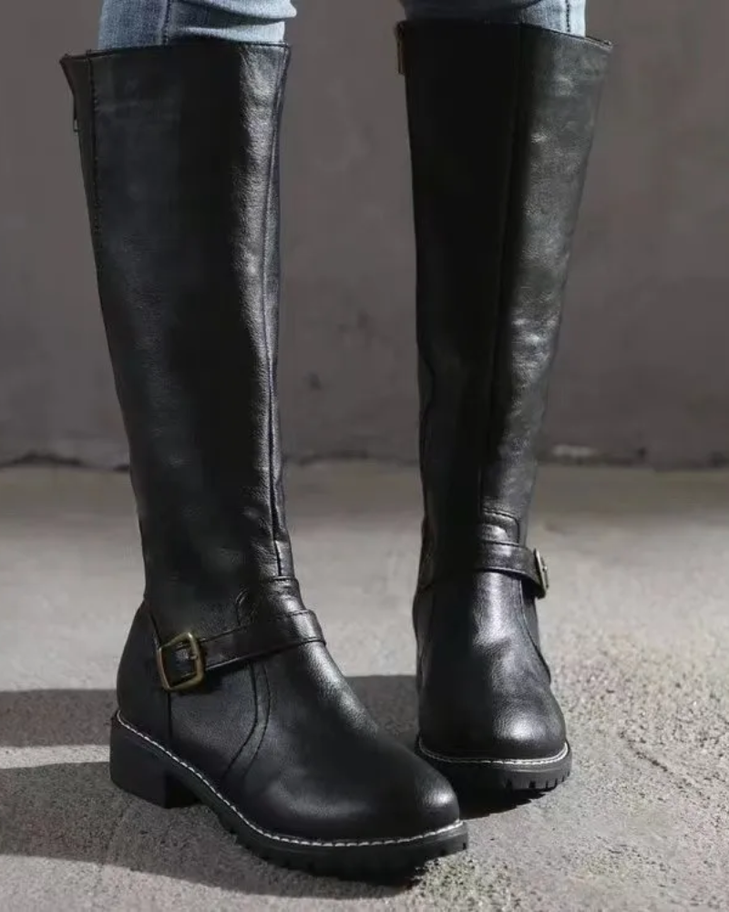 Maeve | Buckle Leather Knee High Boots