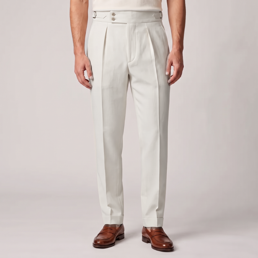 Harvey | Men's High Waisted Linen Dress Trousers with Adjustable Side Buckle Waist