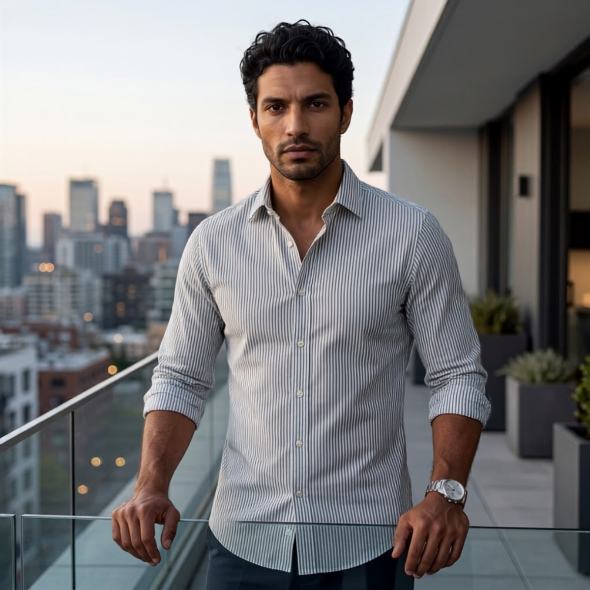 Carson | Men's Smart Classic Striped Linen Look Shirt