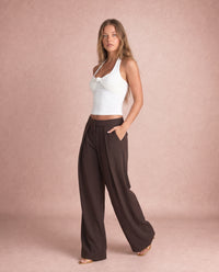 Layla Pleated Wide Leg Trousers Dark Coffee