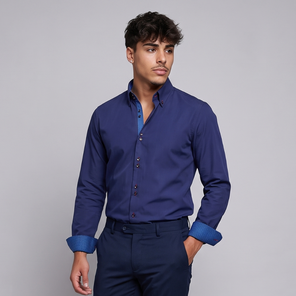 Nathan | Contrast Trim Button Down Cotton Dress Shirt