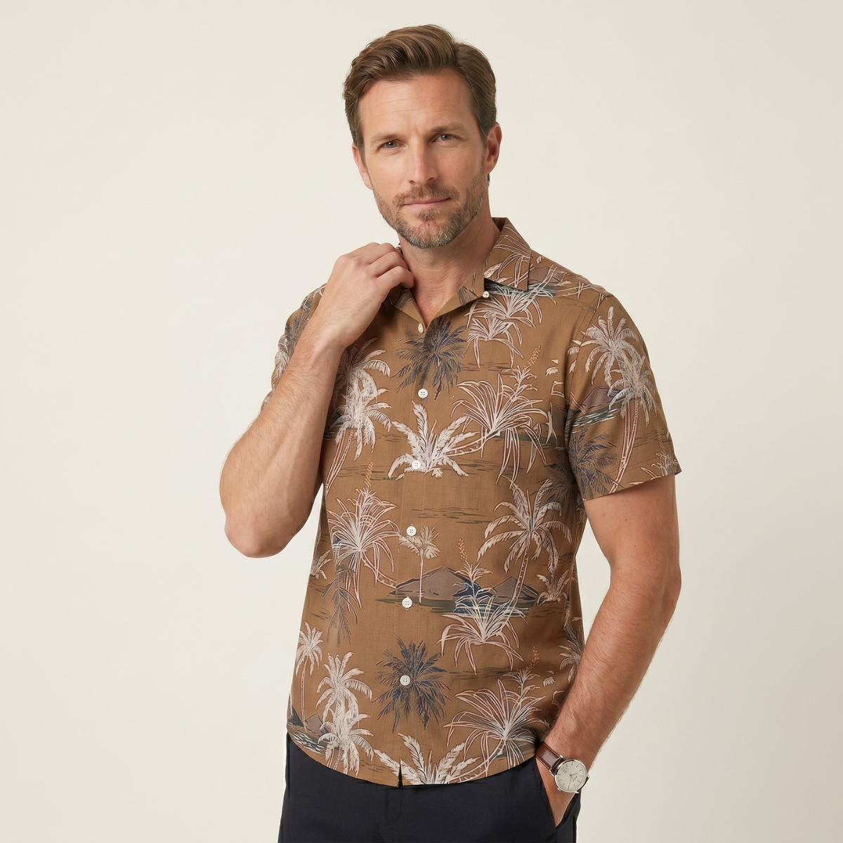 Ignatius | Palm Tree Print Short Sleeve Summer Shirt for Men