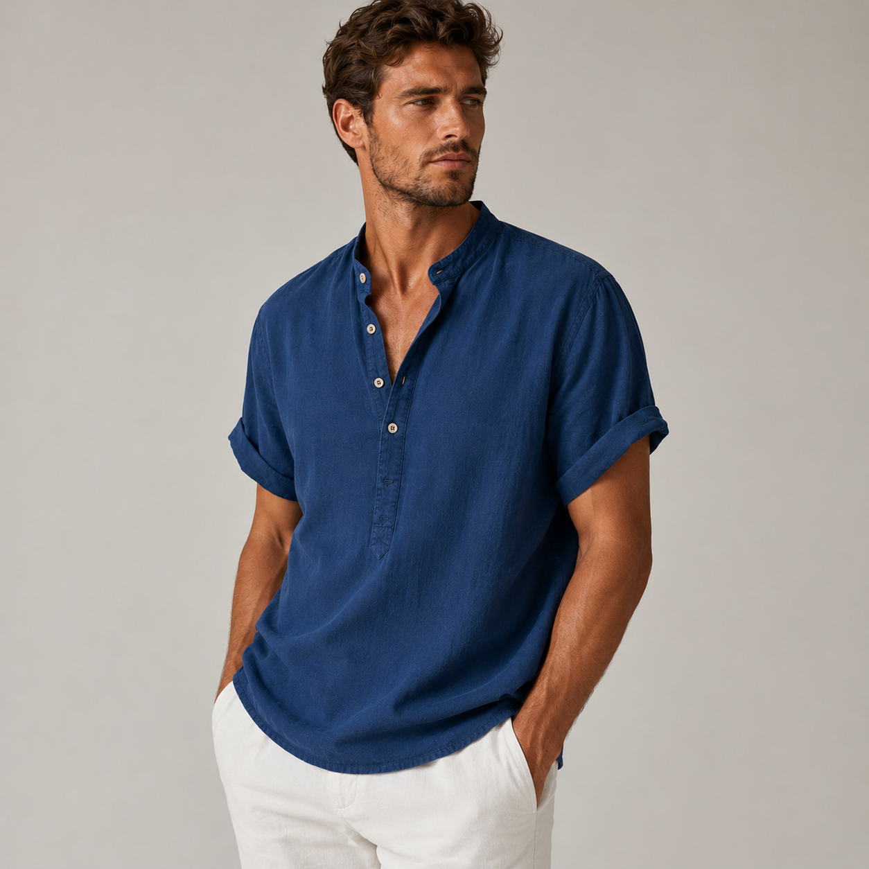 Caleb | Casual Linen Blend Short Sleeve Shirt