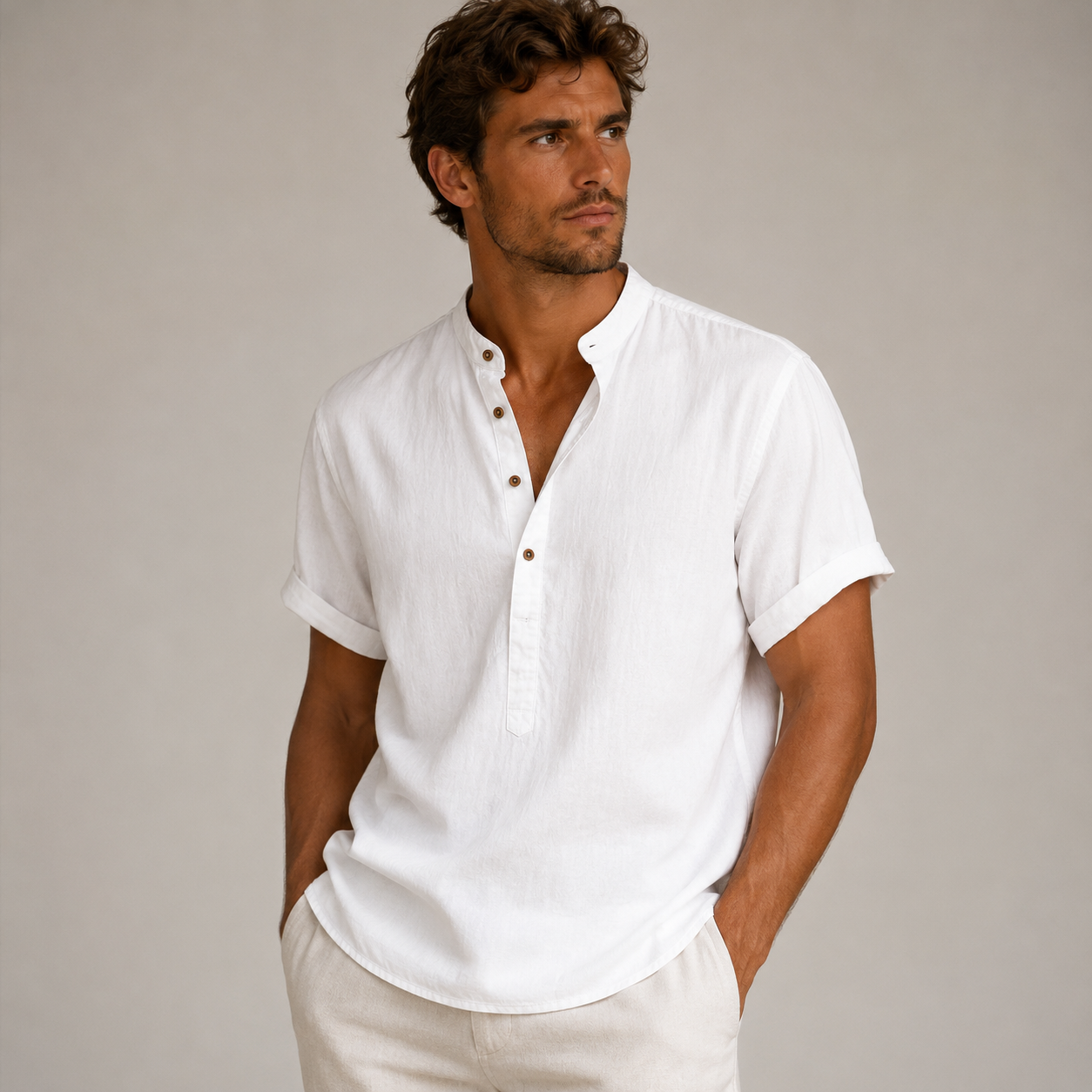 Caleb | Casual Linen Blend Short Sleeve Shirt