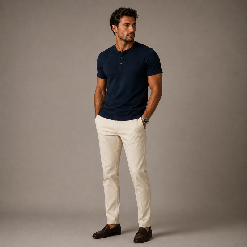 Adrian | Casual Henley Short Sleeve Polo Shirt