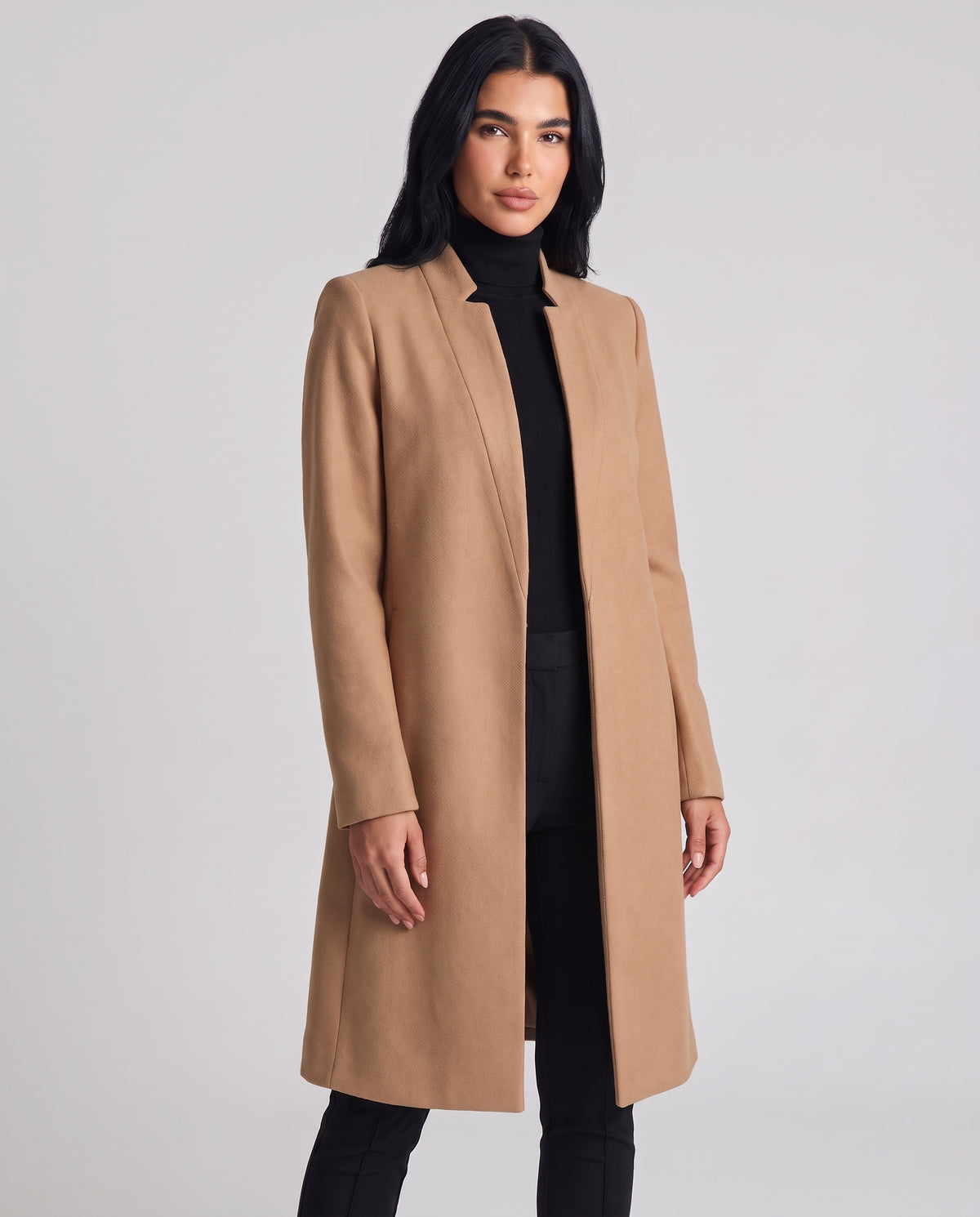 Susannah | Women's Open Front Collarless Long Coat