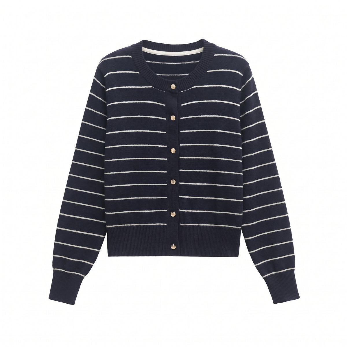 Marnie | Stripe Knit Button Front Crew Neck Cropped Cardigan