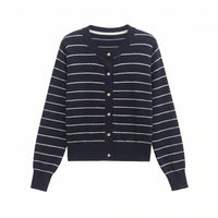Marnie | Stripe Knit Button Front Crew Neck Cropped Cardigan