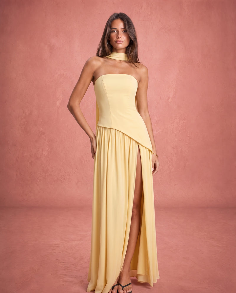 Violet | Satin-Feel Halter Neck Maxi Dress