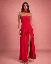 Violet | Satin-Feel Halter Neck Maxi Dress