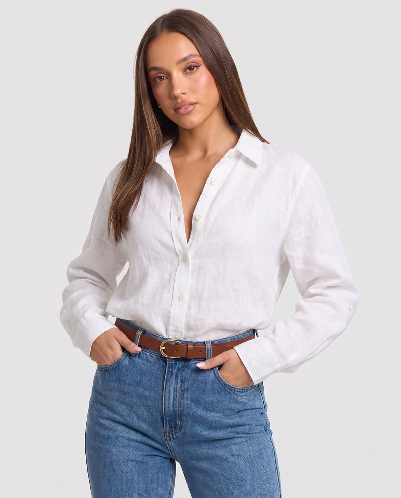 Sabina | Women's Linen Button Down Blouse Long Sleeve