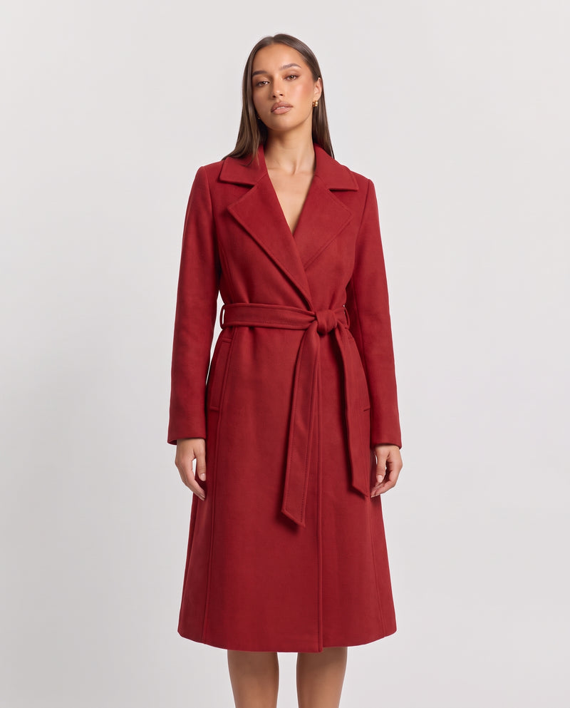 Ariadne | Women's Red Belted Wrap Coat