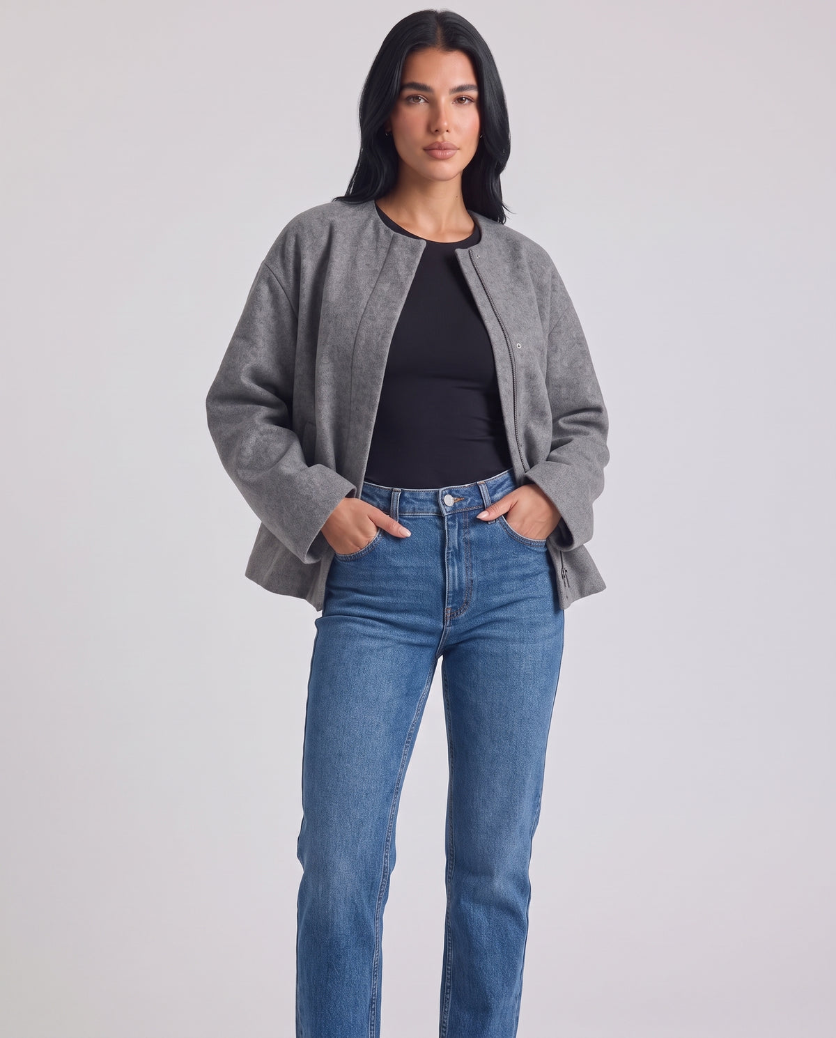 Isaura | Women's Grey Boxy Oversized Jacket