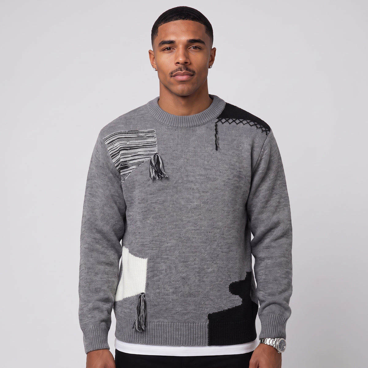 Huntley | Men's Patchwork Knit Crewneck Jumper