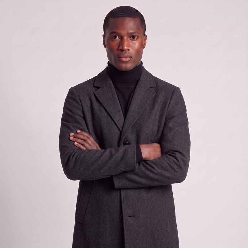 Boone | Men's Brown Wool-Blend Long Coat with Notched Lapel