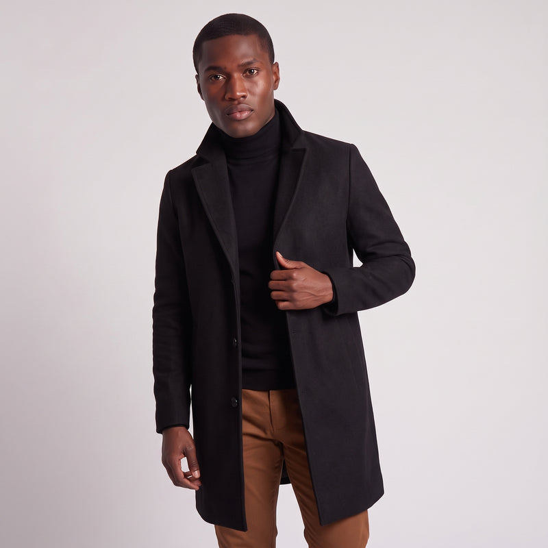 Boone | Men's Brown Wool-Blend Long Coat with Notched Lapel