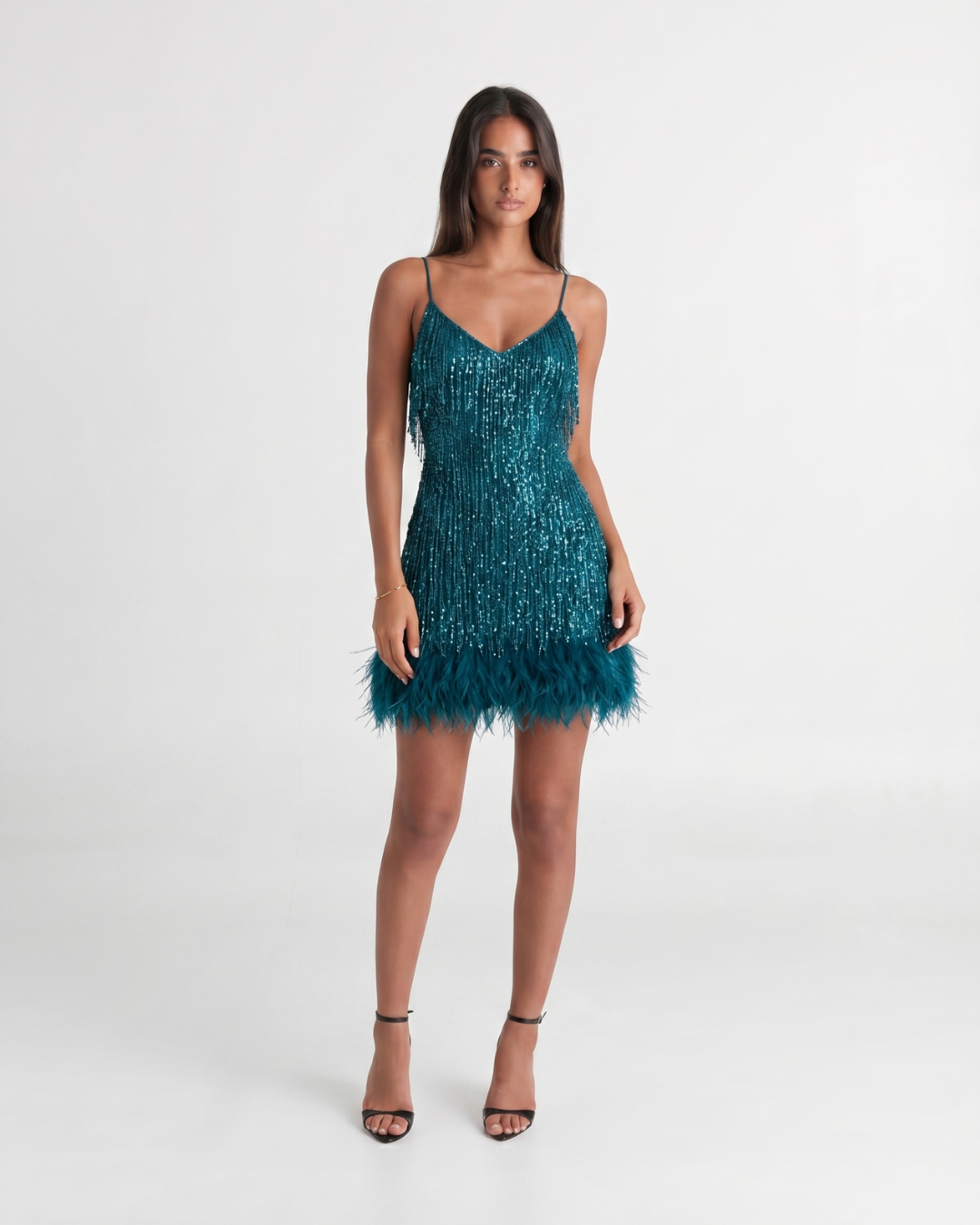Jeena | Sequin Fringe Feather Mini Dress