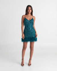 Jeena | Sequin Fringe Feather Mini Dress