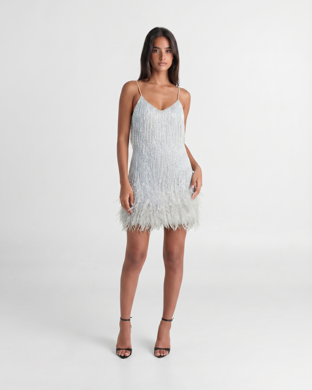 Jeena | Sequin Fringe Feather Mini Dress