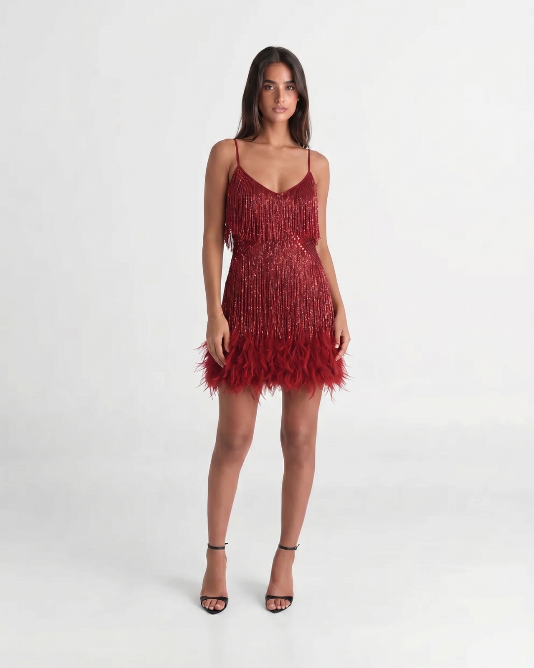 Jeena | Sequin Fringe Feather Mini Dress