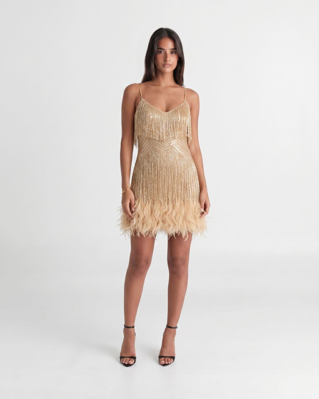 Jeena | Sequin Fringe Feather Mini Dress
