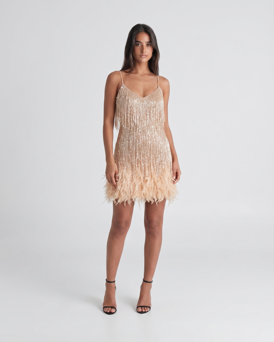 Jeena | Sequin Fringe Feather Mini Dress