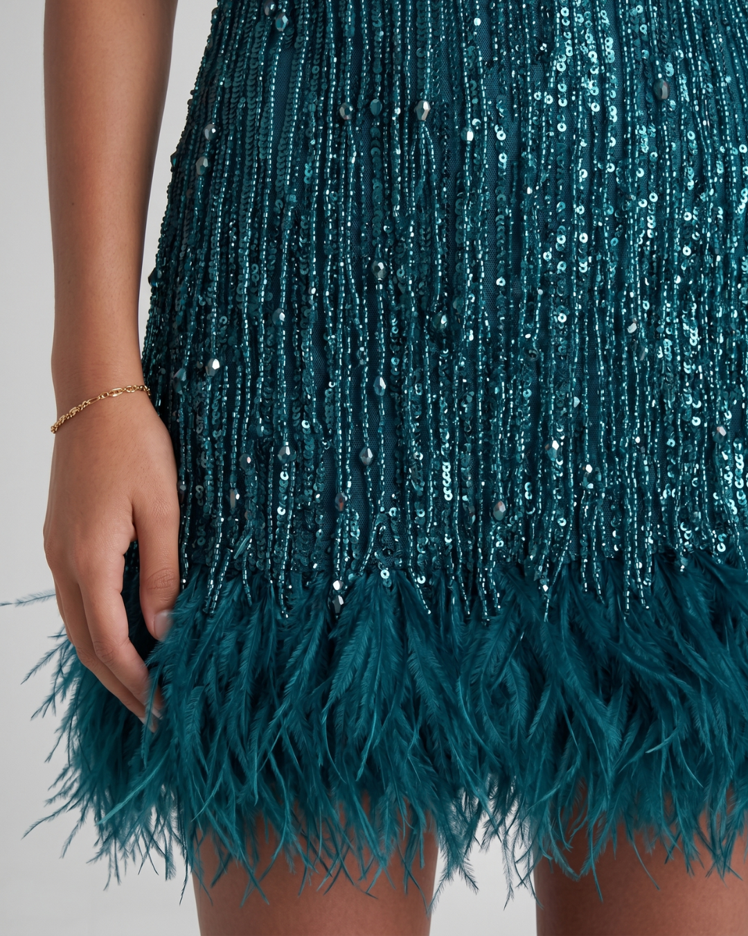 Jeena | Sequin Fringe Feather Mini Dress