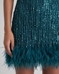 Jeena | Sequin Fringe Feather Mini Dress
