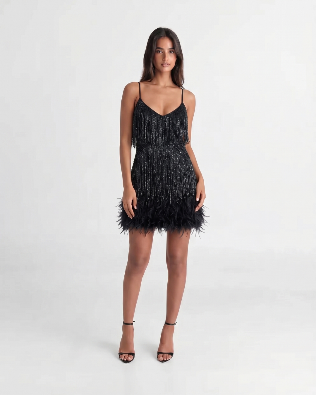 Jeena | Sequin Fringe Feather Mini Dress