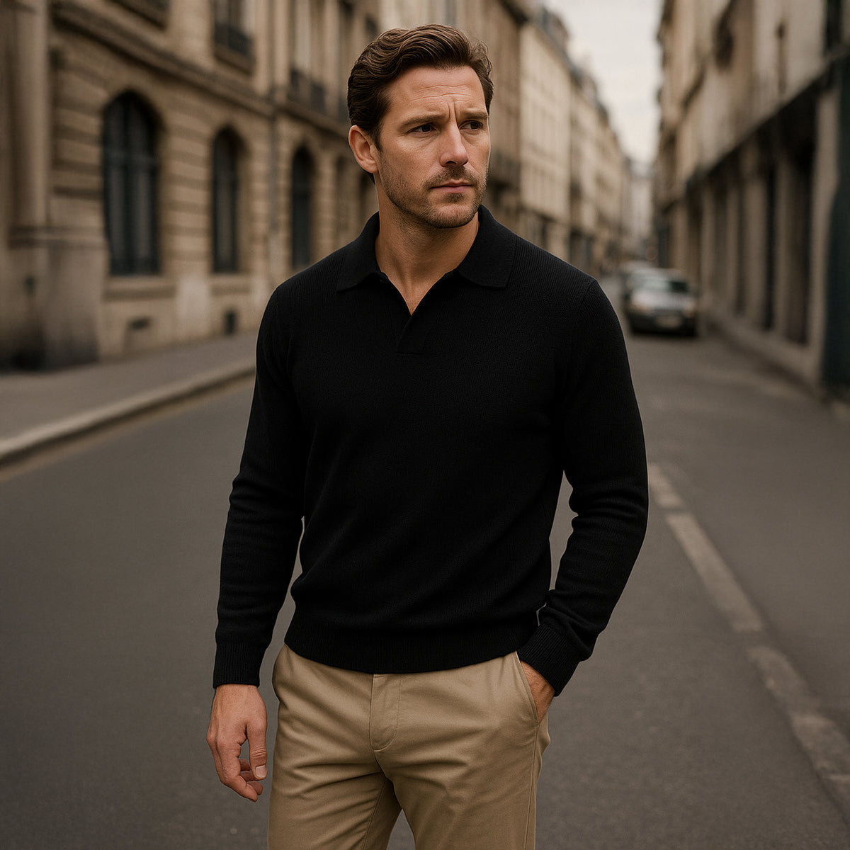 Enzo | Men's Knitted Long Sleeve Open Collar Polo Jumper