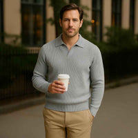 Enzo | Men's Knitted Long Sleeve Open Collar Polo Jumper